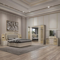 Nouvel Ensemble de Chambre à Coucher de Style Turc en MDF avec Lit King Size, Lit Double en Cuir, Meubles de Rangement pour la Maison, Vente en Gros pour Hôtels