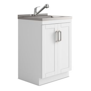 DB 24 \ "Kyle blanc armoire à linge avec robinet et évier en acier inoxydable - Product Image 1