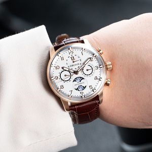 <span class=keywords><strong>OBLVLO</strong></span>, reloj de pulsera automático clásico multifuncional para hombre, calendario de fase lunar, reloj mecánico con correa de cuero resistente al agua, - Product Image 5