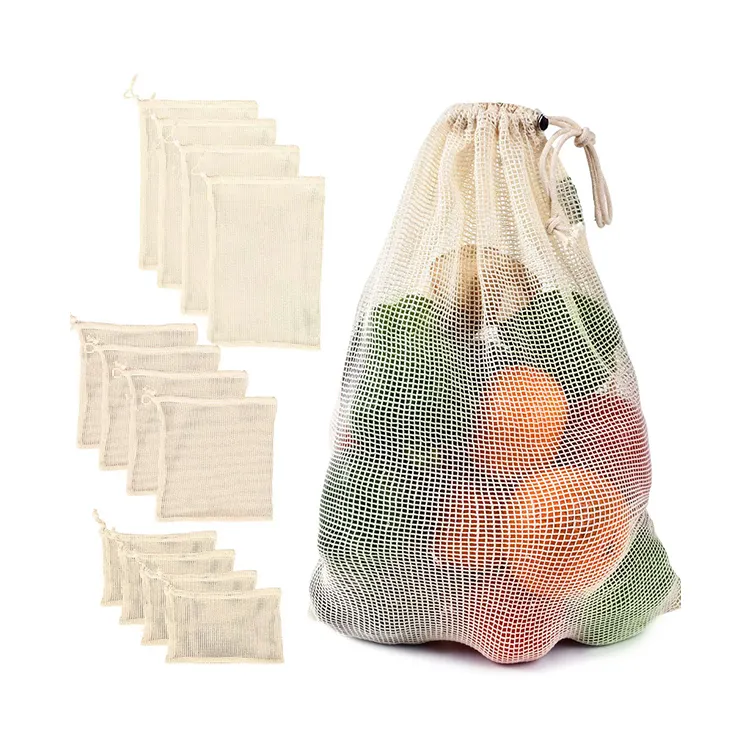 Hoge Kwaliteit Mesh Bag, 100% Biologische Katoen Groente Mesh Tassen, Herbruikbare Mesh Produceren Zakken Voor Groente