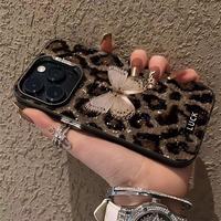 Coques de téléphone portable en gros à imprimé léopard papillon pour iPhone 16 Plus, Apple 15 Pro Max, 14, 13 Pro Max – Étui de téléphone pour l'Europe et l'Amérique