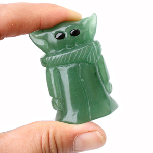 Intagliato a mano da 1.9 pollici Avventurina Verde Naturale di Cristallo Del Bambino <span class=keywords><strong>Yoda</strong></span> Figura - Product Image 1