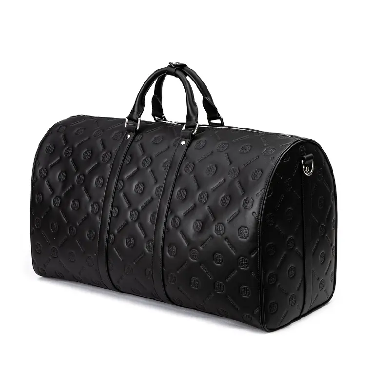 Luxury Brand Custom Pu Duffle Bags Full Embossed Monogram Vegan Leather Bag Large Unisex Weekender Luggage Gym Bag with Logo