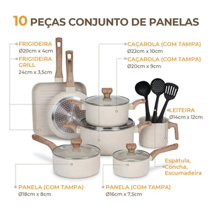 Ensemble de casseroles en céramique moderne de haute qualité avec revêtement en marbre, couvercles en verre, poignées en bois douces au toucher, antiadhésif, en aluminium, compatible gaz - Product Image 2