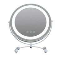 Miroir de maquillage intelligent à LED avec écran d'affichage LED, rotation infinie à 360°, éclairage rond, support de bureau en métal et cadre en verre personnalisé