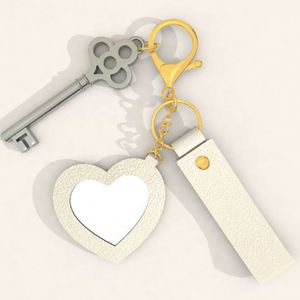 Wholesale Heart <b>Mirror</b> PU Leather Keychain Customizable Multi-color Wristlet Key Ring Key Pendant Valentine Day for Women - Product Image 4