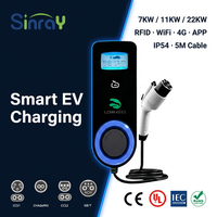 Chargeur mural intelligent pour véhicules électriques 7KW 11KW 22KW avec écran 4.3 pouces, Type 1, Type 2, RFID, 4G, WiFi, application, 32A, IP54, boîte de charge pour voitures électriques AC