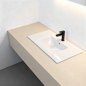 Lavabo Rettangolare a Bordo Sottile Cotto ad Alta Temperatura - Lavabo da <span class=keywords><strong>Bagno</strong></span> Semi-Incassato con Diverse Misure (Liscio e Facile da Pulire) - Product Image 3