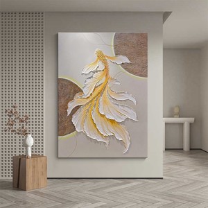 Art mural abstrait de poisson Koi, peinture acrylique à la spatule, toile décorative pour entrée, salon et salle de bain - Product Image 2