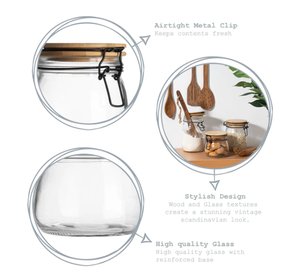 ชุดโถแก้วสำหรับห้องครัวพร้อมฝาปิดที่ทำจากไม้และถังสีดำภาชนะเก็บอาหารที่ปิดสนิทสำหรับขนมขบเคี้ยวคุกกี้ใช้ - Product Image 5