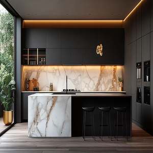 Armoires de cuisine de luxe sur mesure, design moderne, personnalisation de toute la maison, structure en bois massif, acier inoxydable, marbre, y compris l'évier - Product Image 1