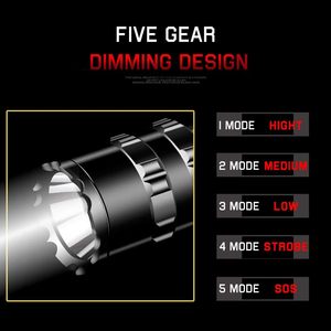 Portable Tactical Camping Solar Charging 18650 Aluminum Alloy Waterproof IP65 Adjustable Beam 500-600M Rescue LED Flashlight - Product Image 4