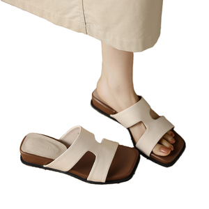 Zapatos Planos de Cuero Genuino Transpirables con Punta Abierta Cuadrada, Cómodos para el Uso Diario, Moda de Verano para Mujer, Nuevo Estilo 2026 - Product Image 1