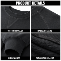 Sweat-shirt col rond épais 420 GSM, manches classiques, en molleton bouclette, couleur unie, automne, ODM, coupe oversize, respirant, 3 couleurs, tailles S-XL, personnalisable