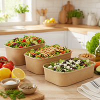 Boîte en papier kraft rectangulaire de qualité alimentaire avec logo personnalisé, vente en gros OEM, 500ml 750ml 1000ml 1100ml, jetable, pour salades et repas à emporter