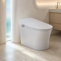 WC intelligent allongé chauffant avec séchage à l'air, fonction lavage féminin, télécommande, à poser au sol, en céramique, design moderne, siphon en P/S