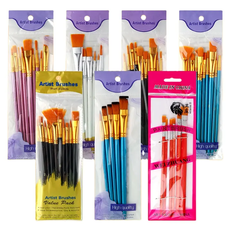 Mehrere Arten Kunst Pinsel Set mit Holzgriff Acrylfarbe Pinsel Set Nylon Haar Ölgemälde Aquarell Farbe Künstler Pinsel