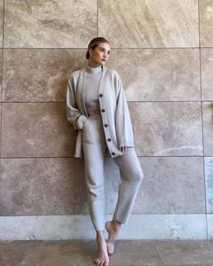 ชุดเสื้อสเวตเตอร์ถัก3ชิ้นสำหรับผู้หญิงเสื้อสเวตเตอร์ถักเสื้อกั๊กคอสูงเซ็กซี่ - Product Image 3