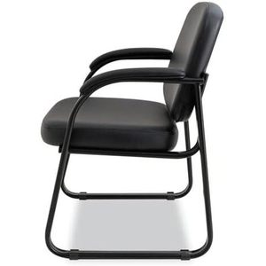 Chaise d'appoint Alera Genaro Series 25'' x 24,80'' x 33,66'' en similicuir noir à dossier semi-haut avec base en forme de traîneau et base de dossier noire - Product Image 6