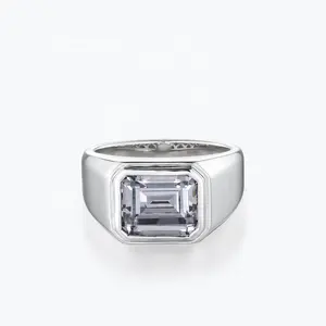 Best Jewelry High Quality Men's Ring Emerald Cut White Topaz 925 Sterling Silver Wedding Ring
