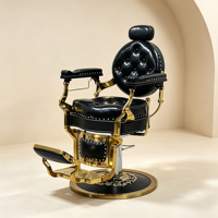 Fauteuil de Barbier Élégant en PU Noir avec Rivets, Chaise de Coiffure Professionnelle à Cadre Doré et Relevage Hydraulique – Fournisseur d'Usine