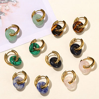 Boucles d'oreilles créoles en acier inoxydable plaqué or Zooying, tendance, pierre naturelle malachite verte, boucles d'oreilles huggie pour mariages