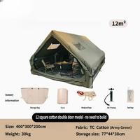 Tente de glamping gonflable de 12 m², imperméable, robuste, en coton TC, tente cabine gonflable 4 saisons, tente de luxe avec cheminée