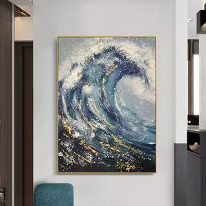 Peintures d'ondes océaniques abstraites modernes en gros, art mural texturé 3D, décor de paysage marin peint à la main, art sur toile acrylique personnalisable - Product Image 1