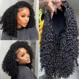 Demi-perruque 3 en 1 Afro Kinky Curly Human Hair Wear & Go Drawstting Band Seamless Clip Ins Wig Pas besoin de colle Flip Over Half Wigs - Product Image 2