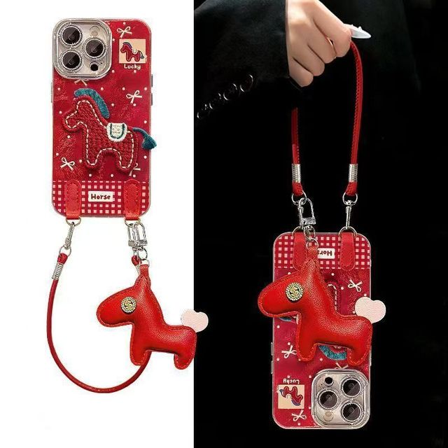 Dot embroidery red horse red phone case for iPhone 17 PROMAX, new model 16/15, niche 14/13, women's style 12 11