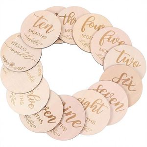 Wholesale Wooden Baby Milestone Carved <b>Memorial</b> Wood Piece Welcome Newborn Photography Props Month Round <b>Card</b> - Product Image 4