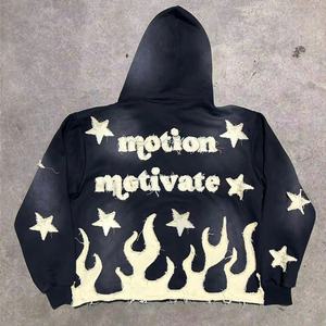 Sudadera con capucha OEM personalizada para hombre, estilo streetwear, con bajo deshilachado, de felpa francesa funcional, con efecto desgastado, bordada, lavado vintage, para invierno, digital - Product Image 2