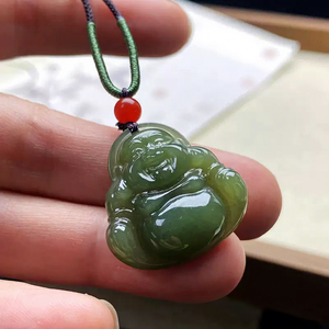 Collana con Pendente Buddha in Giada Naturale Hetian Qingshui, Catena Unisex per Maglione, per Vendita all'Ingrosso - Product Image 4