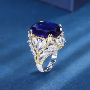 Chong Sheng Sheng Jewelry Copper Bottom Gold Plated European And AmericanRoyal Sapphire Ring Diamond Lady Ring Main S