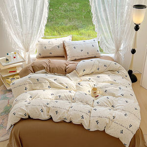 Housse de <span class=keywords><strong>couette</strong></span> de luxe 4 pièces ensemble de draps de lit ensemble de literie en microfibre lavée florale Jacquard avec taie d'<span class=keywords><strong>oreiller</strong></span> 2 pièces - Product Image 4