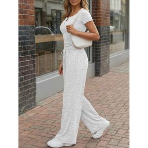 Ensemble Lounge 2 Pièces Femme : Crop Top Manches Courtes et Pantalon Large – Tenue Décontractée d'Été Respirante en Maille Assortie - Product Image 3