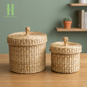 Paniers de rangement personnalisables en jonc de mer OEM couvercle tissé à la main nouveau produit fabricant du Vietnam pour jouets disponibles différentes tailles couleurs - Product Image 1