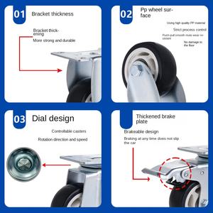 Fabrik-Großhandel Mittelgroße Industrielle Gummi-Vollradrollen 3 4 <span class=keywords><strong>5</strong></span> Zoll Schwarzes Blumenrad Mobile Basis mit Bremse Fest Universal - Product Image 5