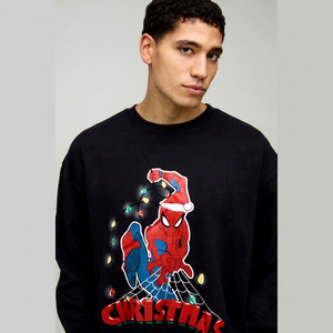 Men's <b>Black</b> <b>Crew</b> <b>Neck</b> <b>Sweatshirt</b> with Embroidered Logo Raglan Sleeve Regular Fit French Terry Pullover for Autumn - Product Image 1