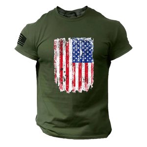 Camiseta de Manga Corta para <span class=keywords><strong>Hombre</strong></span>, Marca YY, Diseño de Águila con Bandera Americana, Algodón y Fibra de Bambú, Estilo Vintage, Verano, 300g de Peso de Tela - Product Image 1