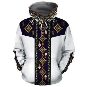 Afrika Inspired çiçek Vintage erkek Hoodie kapüşonlu Sweatshirt beyaz ve siyah özel kazak erkek Streetwear Hoodies