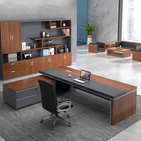 Bureau de direction noir, table de bureau moderne en forme de L, couleur bois foncé, bureau de gestionnaire avec tiroirs, mobilier de bureau