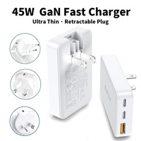 Pengisi Daya Ultra-tipis HNT Factory 45W 3 Port 45W GaN Dual C+ dengan Colokan US/EU/UK/AU untuk iPhone Samsung S25 S24 S23 S22