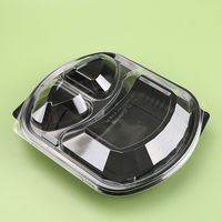 Boîte à lunch jetable en plastique PP avec logo personnalisé, micro-ondable, 3 compartiments, couvercle transparent, pour emporter