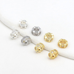 Hexagon Cut Zircon Bead Spacers 14k Gold Plated <b>Copper</b> For <b>Bracelet</b> Making DIY Jewelry Accessories - Product Image 4