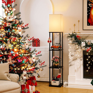 Cổ Điển 64in Chiều Cao Vuông Đứng Đèn Với E27 Ánh Sáng Bóng Đèn Cao Bằng Gỗ Bên Bàn Đèn Sàn Với Kệ - Product Image 2