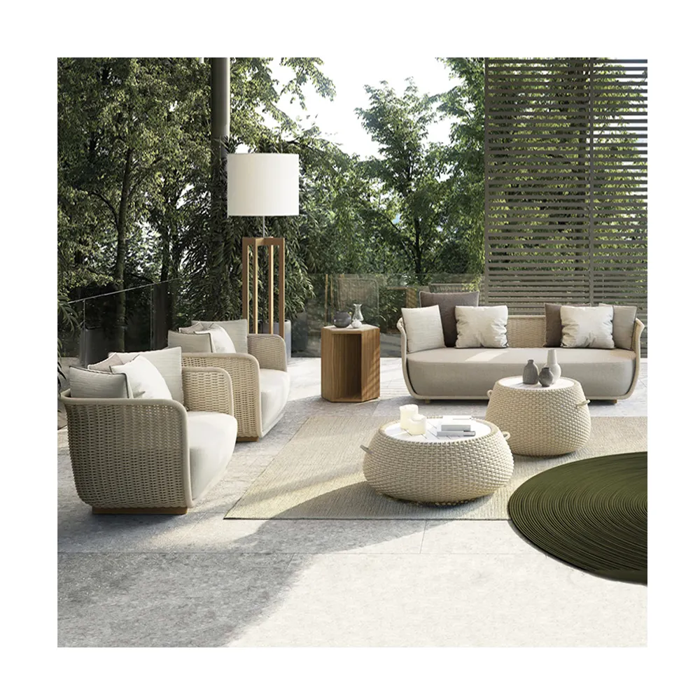 Terrassen möbel setzt luxuriöse Outdoor-Sofa garnitur Möbel Allwetter Garten Rattan Möbel Korb weide Outdoor Rattan Sofa