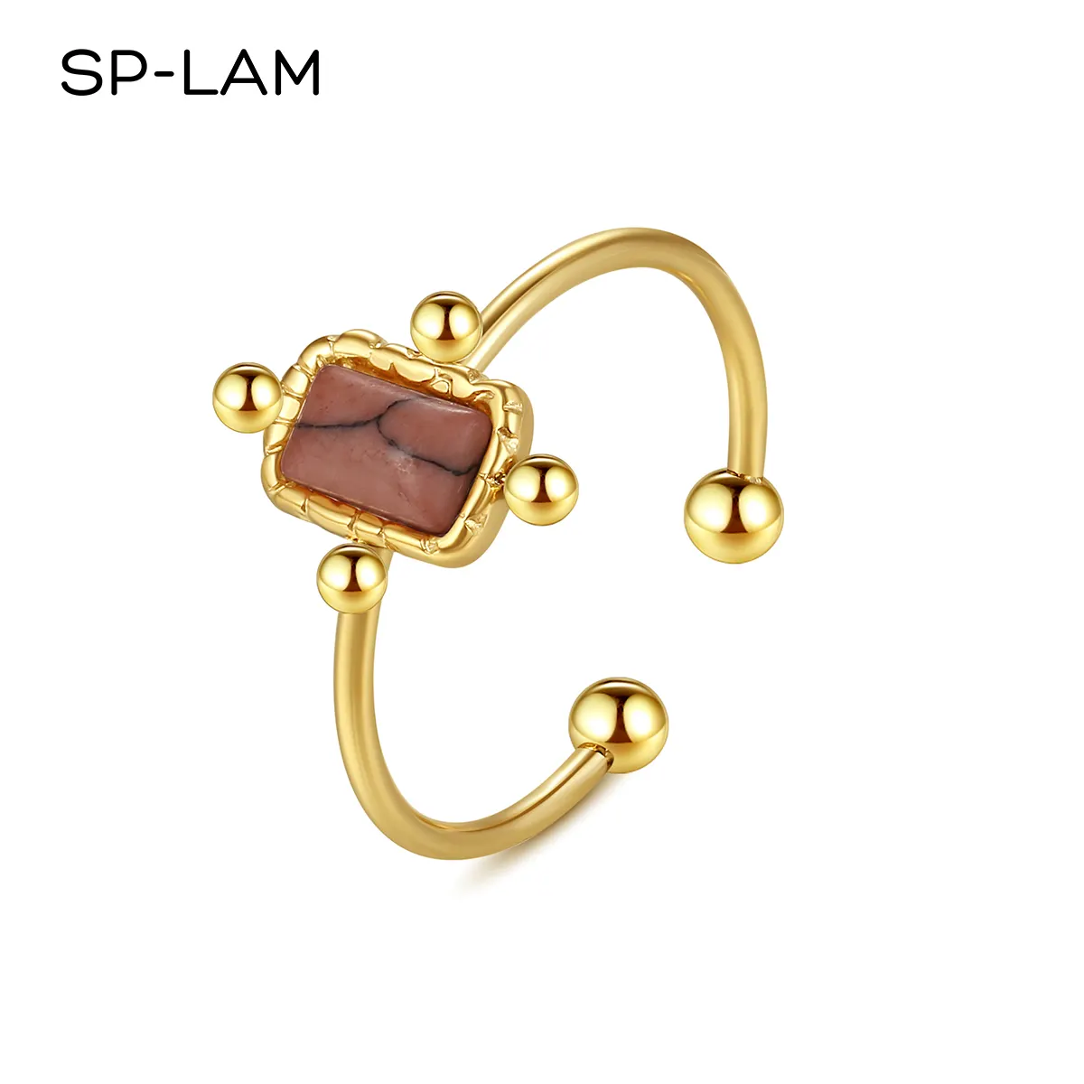 SP-LAM Fashion Turquoise Rings Adjustable Gold Plated Finger Vintage Jewelry Stainless Steel Ring Woman