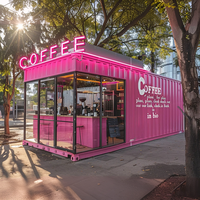 Simple Café & Roastery Featuring White Metal Stools and Linear Tiered Open Shelving Design