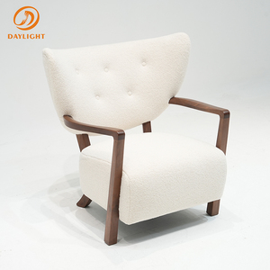 Fauteuil pouf décontracté au design moderne, style rétro français avec revêtement en tissu et bois massif antique, fauteuil paresseux - Product Image 1